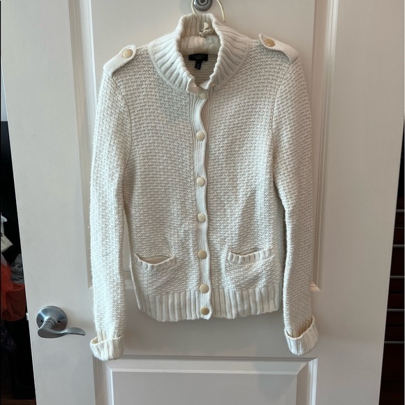 Talbots Sweater Womens Large Cardigan Button Ivory Chunky Knit Wool - Picture 1 of 10